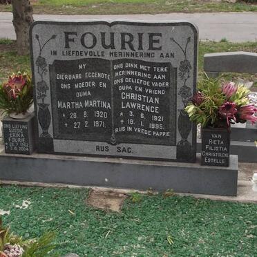 FOURIE Christian Lawrence 1921-1995 &amp; Martha Martina 1920-1971 :: FOURIE Erika 1962-2004