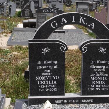 GAIKA Monde Knox 1939-2012 &amp; Nomvuyo Cecilia 1943-2012