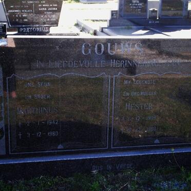 GOUWS Marthinus 1942-1980 &amp; Hester 1909-1980