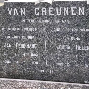 GREUNEN Jan Ferdinand, van 1894-1970 &amp; Louisa Helen 1893-1971