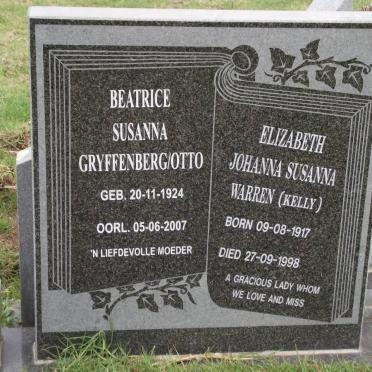 GRYFFENBERG Beatrice Susanna nee OTTO 1924-2007 :: WARREN Elizabeth Johanna Susanna nee KELLY  1917-1998