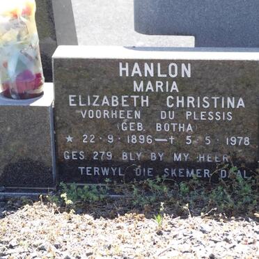 HANLON Maria Elizabeth Christina formerly DU PLESSIS nee BOTHA 1896-197