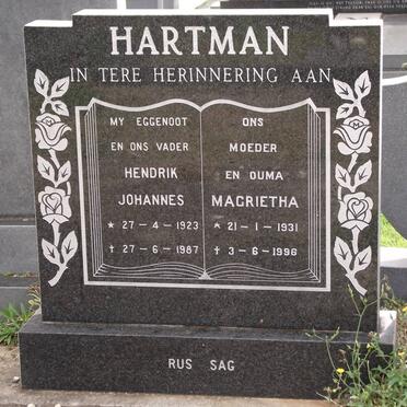 HARTMAN Hendrik Johannes 1923-1987 &amp; Magrietha 1931-1996