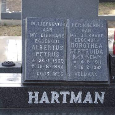 HARTMAN Albertus Petrus 1909-1984 &amp; Dorothea Gertruida KEMP 1911-1992