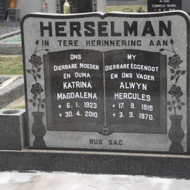 HERSELMAN Alwyn Hercules 1918-1970 &amp; Katrina Magdalena 1923-2010