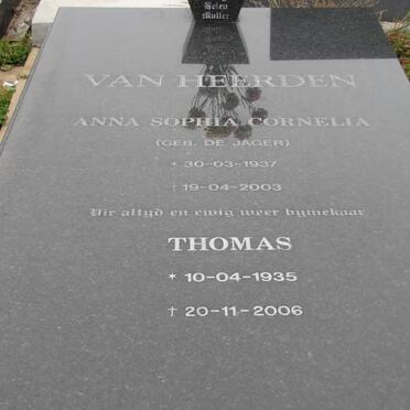 HEERDEN Thomas, van 1935-2006 &amp; Anna Sophia Cornelia DE JAGER 1937-2003