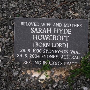 HOWCROFT Sarah Hyde nee LORD 1936-2004