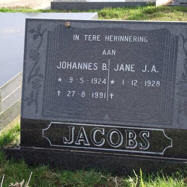 JACOBS Johannes B. 1924-1991 &amp; Jane J.A. 1928-2010