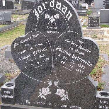 JORDAAN Alwyn Petrus 1919-1986 &amp; Jacoba Petronella 1923-1997