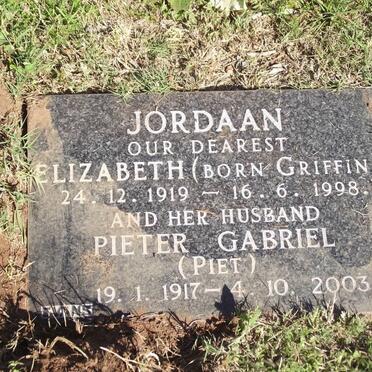 JORDAAN Peter Gabriel 1917-2003 &amp; Elizabeth GRIFFIN 1919-1998