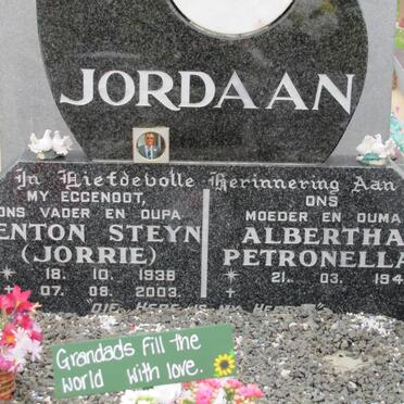 JORDAAN Fenton Steyn 1938-2003 &amp; Albertha Petronella 1940-