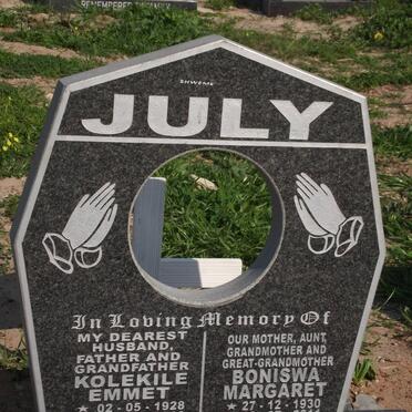 JULY Kolekile Emmet 1928-2010 &amp; Boniswa Margaret 1930-2011