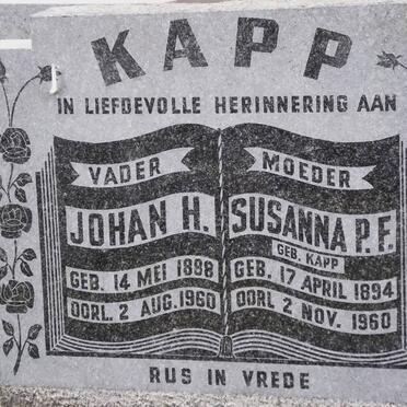KAPP Johan H. 1888-1960 &amp; Susanna P.F. KAPP 1894-1960