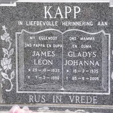 KAPP James Leon 1935-1996 &amp; Gladys Johanna 1935-2005