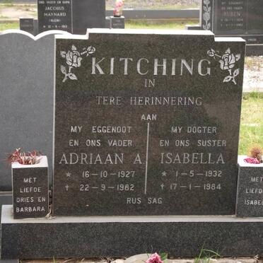 KITCHING Adriaan A. 1927-1982 &amp; Isabella 1932-1984