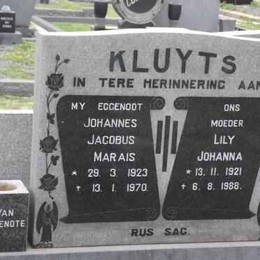 KLUYTS Johannes Jacobus Marais 1923-1970 &amp; Lily Johanna 1921-1988