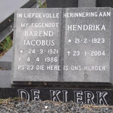 KLERK Barend Jacobus, de 1921-1986 &amp; Hendrika 1923-2004