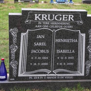 KRUGER Jan Sarel Jacobus 1924-2000 &amp; Henrietha Isabella 1933-2000