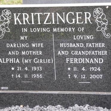 KRITZINGER Ferdinand 1924-2007 &amp; Alphia 1933-1986