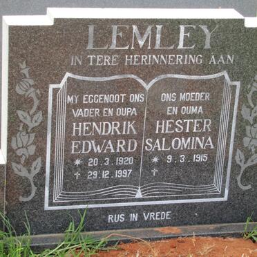 LEMLEY Hendrik Edward 1920-1997 &amp; Hester Salomina 1915-2010