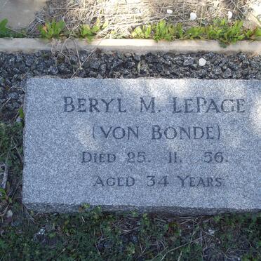 LEPAGE Beryl M. nee BONDE, von -1956