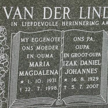 LINDE Izak Daniel Johannes, van der 1929-2007 &amp; Maria Magdalena 1931-1998