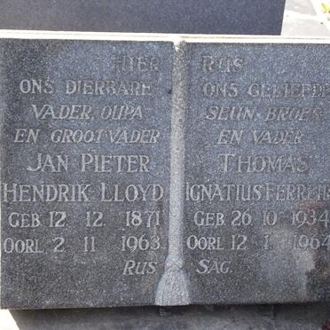 LLOYD Jan Pieter Hendrik 1871-1963 :: FERREIRA Thomas Ignatius 1934-1964