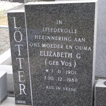 LOTTER Elizabeth G. nee VOS 1901-1988