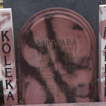 LUCWABA Koleka 1927-2001 :: LUCWABA Mabele 1957-2001