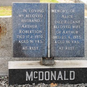 McDONALD Arthur Robertson -1970 &amp; Alice REGAN -1975
