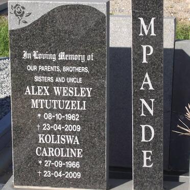 MPANDE Alex Wesley Mtutuzeli 1962-2009 &amp; Koliswa Caroline 1966-2009
