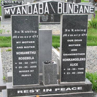 MVANDABA Nomawethu Rosebela 1971-2009 :: BUNGANE Nonkangeleko Alice 1940-2008