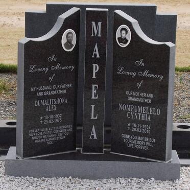 MAPELA Dumalitshona Alex 1932-1975 &amp; Nompumelelo Cynthia 1938-2010