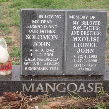 MANGQASE Solomon John 1942-2001 :: MANGQASE Mxolisi Lionel John 1983-2008