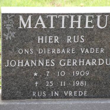 MATTHEUS Johannes Gerhardus 1909-1981