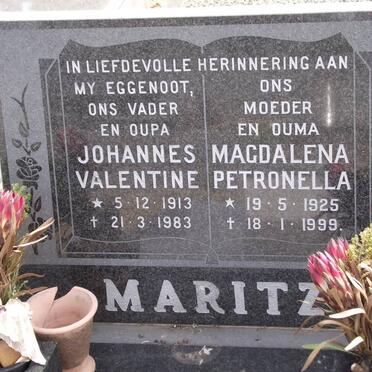 MARITZ Johannes Valentine 1913-1983 &amp; Magdalena Petronella 1925-1999