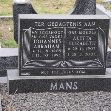 MANS Johannes Abraham 1905-1995 &amp; Aletta Elizabeth 1907-2001