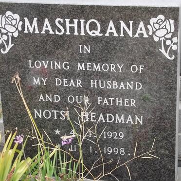 MASHIQANA Notsi Headman 1929-1998