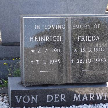 MARWITZ Heinrich, von der 1911-1985 &amp; Frieda 1910-1990