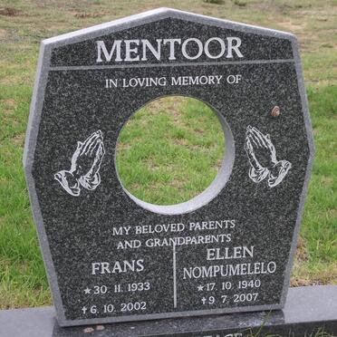 MENTOOR Frans 1933-2002 &amp; Ellen Nompumelelo 1940-2007