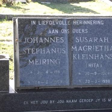 MEIRING Johannes Stephanus 1911-1963 &amp; Susarah Magrietha KLEINHANS 1924-1998