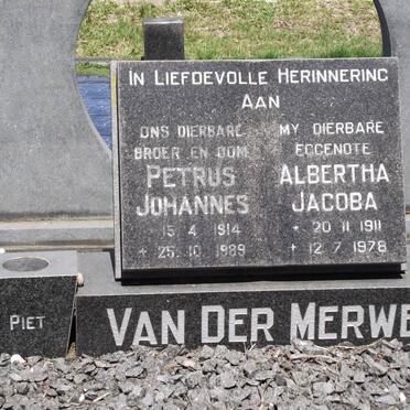 MERWE Gert J. Petrus Johannes, van der 1914-1989 &amp; Albertha Jacoba 1911-1978
