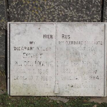 MERWE Ernest, van der 1905-1966 &amp; Martha 1908-1964