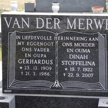 MERWE Gerhardus, van der 1909-1986 &amp; Dinah Stoffelina 1922-2007