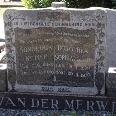 MERWE Arnoldus Retief, van der 1893-1966 &amp; Dorothea Sophia WAIT 1899-1970