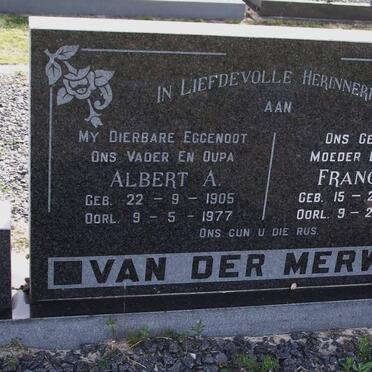MERWE Albert A., van der 1905-1977 &amp; Francina 1907-1984