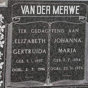 MERWE Elizabeth Gertruida, van der 1897-1996 :: MERWE Johanna Maria, van der 1894-1976