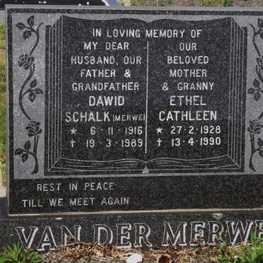 MERWE Dawid Schalk, van der 1916-1989 &amp; Ethel Cathleen 1928-1990