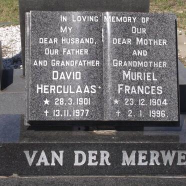 MERWE David Herculaas, van der 1901-1977 &amp; Muriel Frances 1904-1996