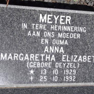 MEYER Anna Margaretha Elizabeth nee DEYZEL 1929-1992